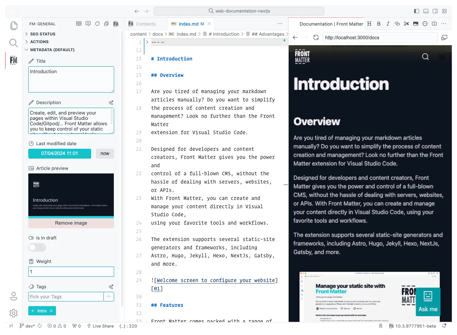 Front Matter CMS - Article editing and front matter management in VS Code