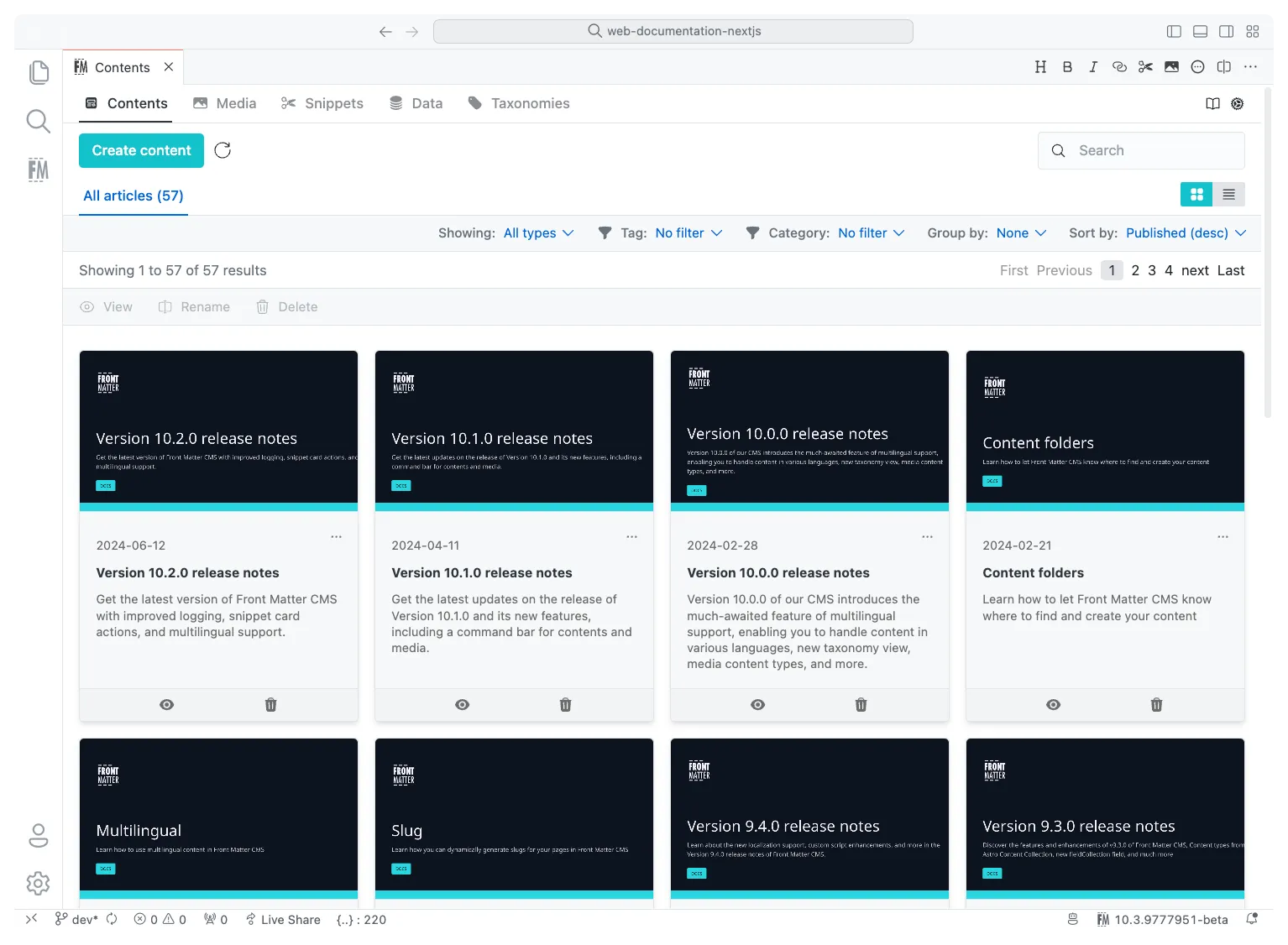 Front Matter - Headless CMS - Content Dashboard