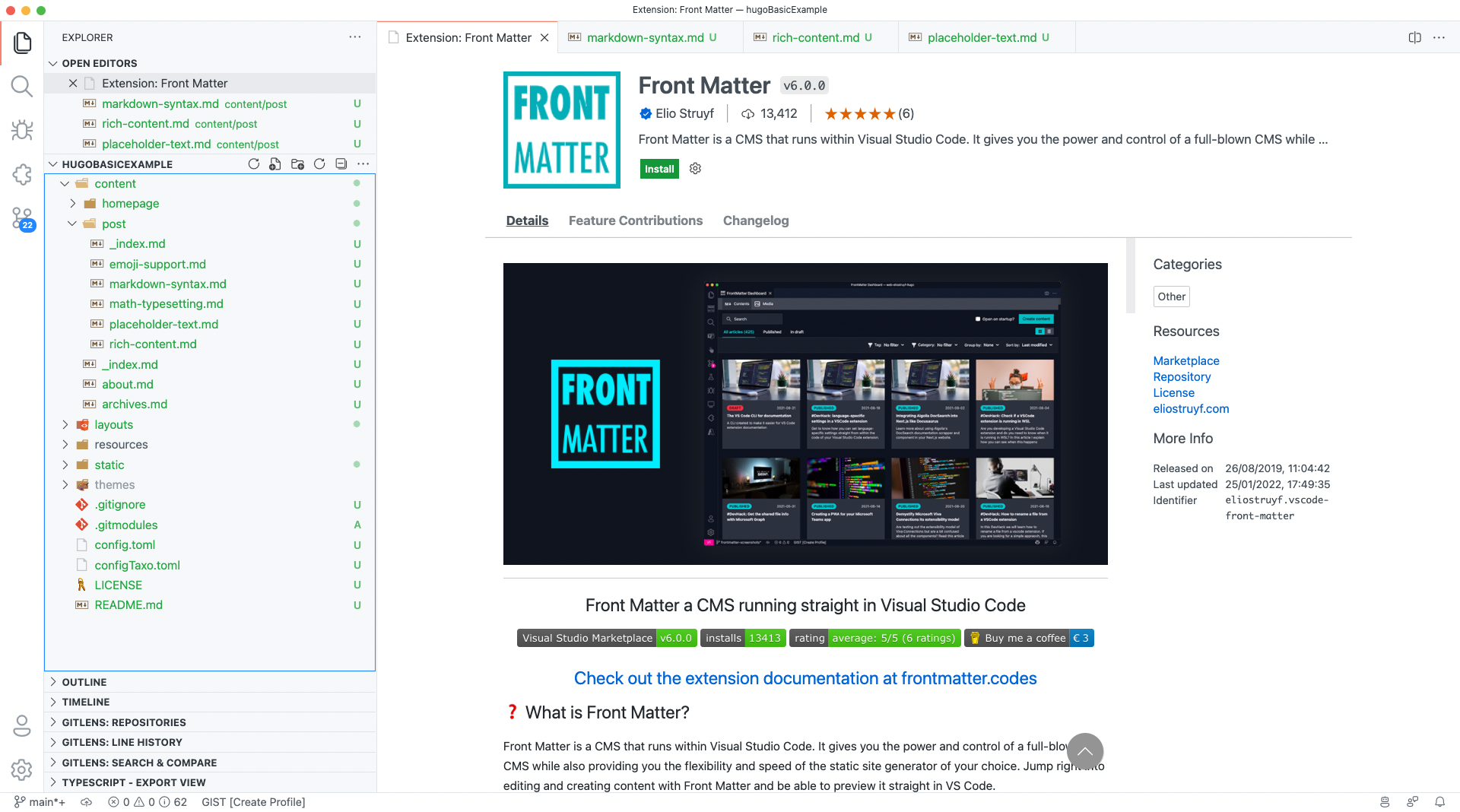 Installing Front Matter extension