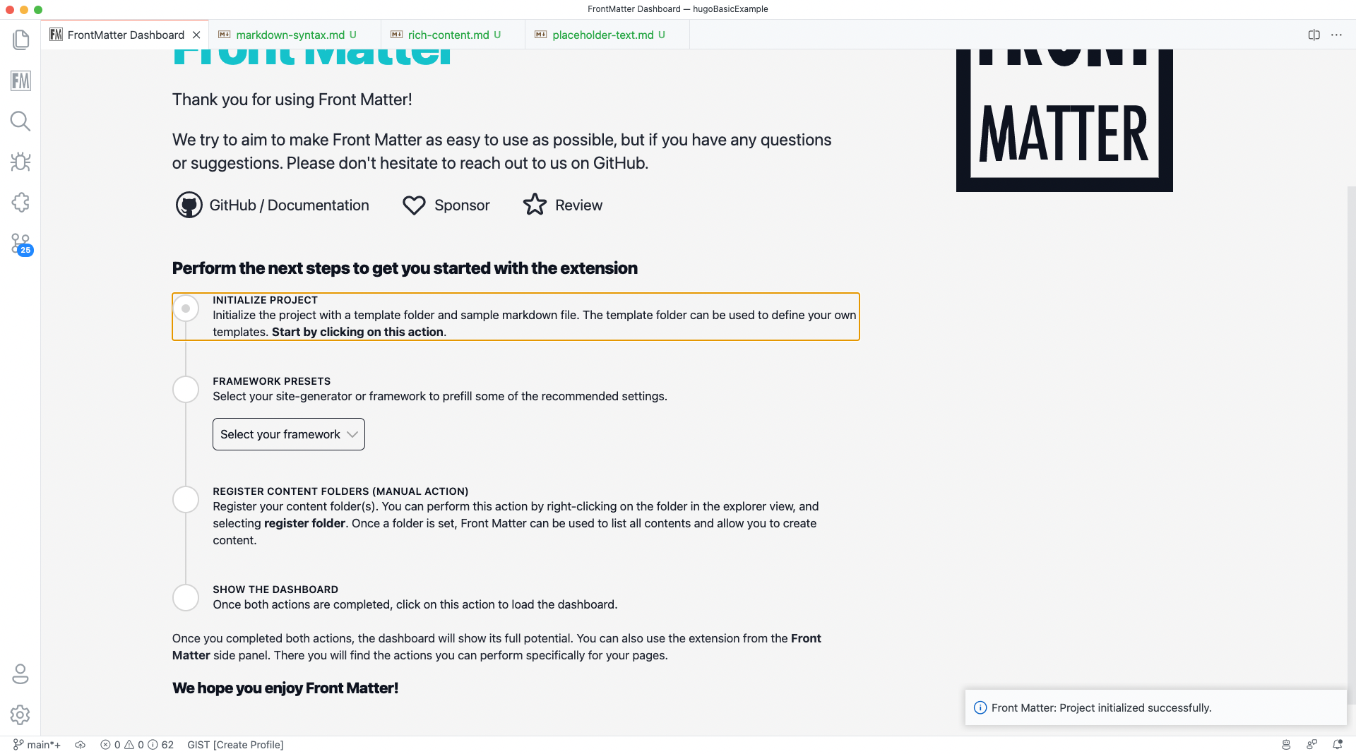 Project intialization