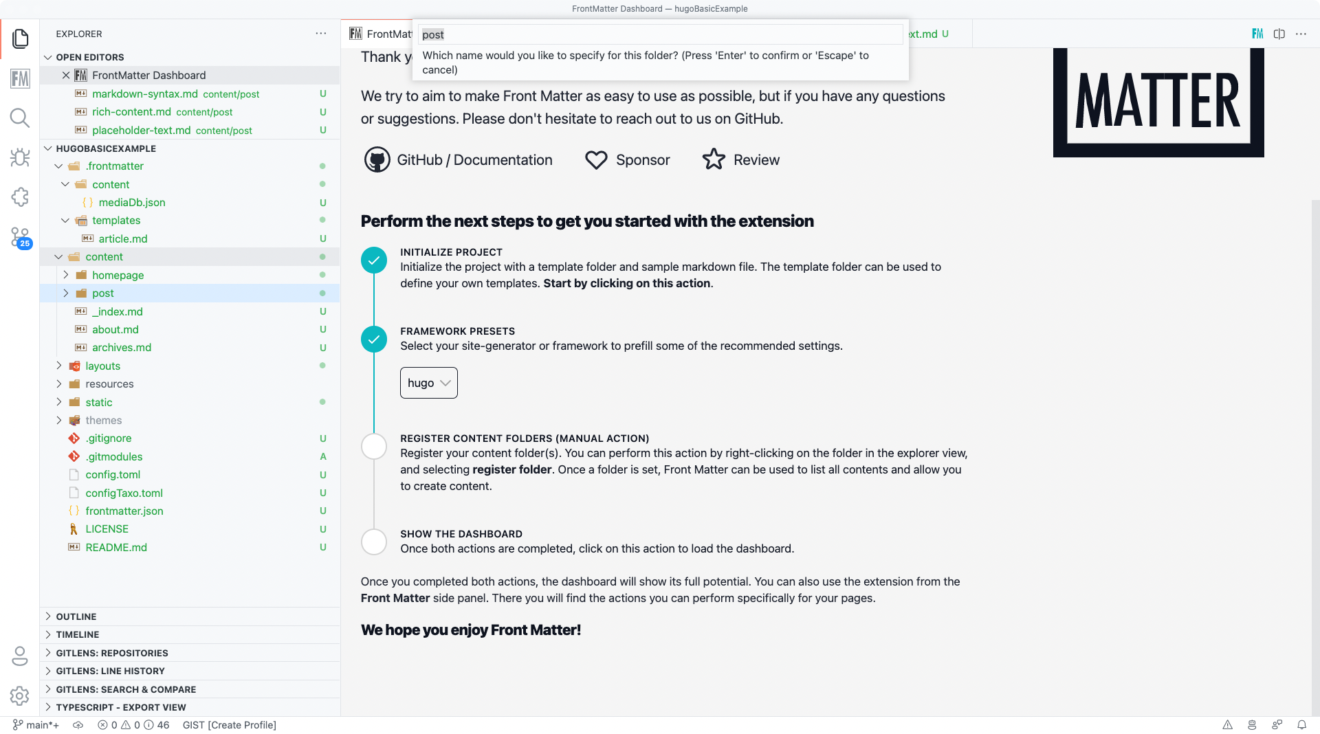 Specify a name for the content folder