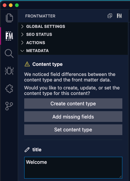 Content type actions